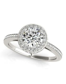 14k White Gold Round Diamond Engagement Ring with Pave Set Halo (1 1/2 cttw)