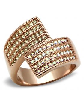 GL229-5 - Brass IP Rose Gold(Ion Plating) Ring Top Grade Crystal Multi Color