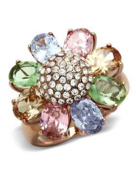 GL224-5 - Brass IP Rose Gold(Ion Plating) Ring AAA Grade CZ Multi Color