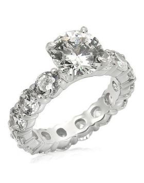 LOS244-8 - 925 Sterling Silver Rhodium Ring AAA Grade CZ Clear