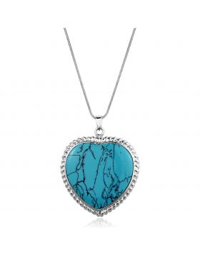 LOS861-16 - 925 Sterling Silver Silver Necklace Synthetic Sea Blue