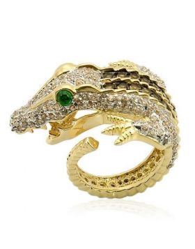 LOS225-6 - 925 Sterling Silver Rhodium+Gold+ Ruthenium Ring Synthetic Emerald