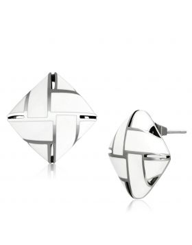 TK896 - Stainless Steel High polished (no plating) Earrings Epoxy White