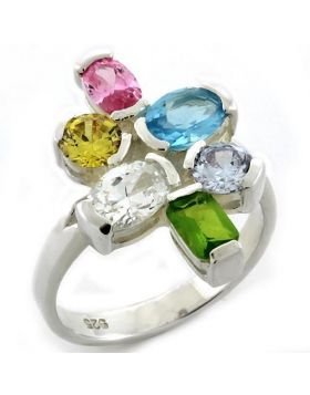 LOAS1075-5 - 925 Sterling Silver High-Polished Ring AAA Grade CZ Multi Color