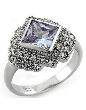 LOAS1096-6 - 925 Sterling Silver Rhodium Ring AAA Grade CZ Light Amethyst