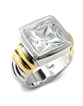 7X255-5 - 925 Sterling Silver Reverse Two-Tone Ring AAA Grade CZ Clear