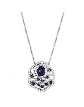 3W438-16 - Brass Rhodium + Ruthenium Necklace AAA Grade CZ Amethyst