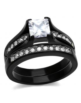 TK0W383J-5 - Stainless Steel Two-Tone IP Black Ring AAA Grade CZ Clear