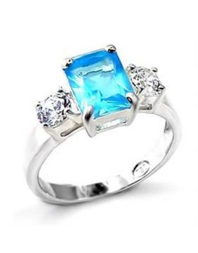 LOA457-10 - 925 Sterling Silver High-Polished Ring Synthetic Sea Blue