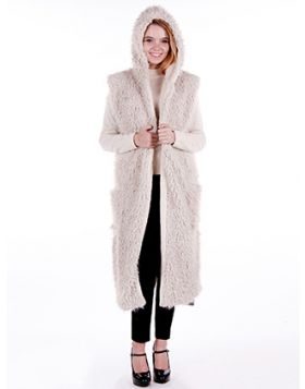 VEST SOFT FUR LONG HOODED OUTER POCKETS 47 INCH LONG X 45 1