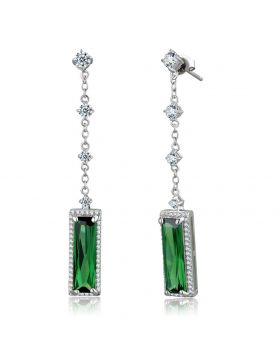 TS478 - 925 Sterling Silver Rhodium Earrings AAA Grade CZ Emerald