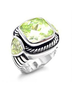 LOAS757-6 - 925 Sterling Silver Rhodium Ring AAA Grade CZ Apple Green color