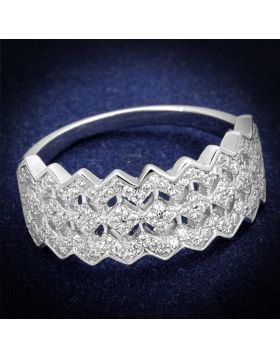 TS517-5 - 925 Sterling Silver Rhodium Ring AAA Grade CZ Clear