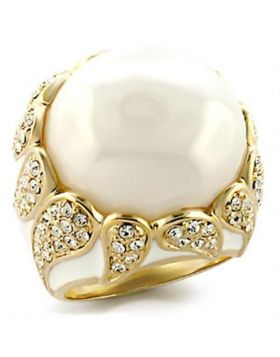 9W183-6 - Brass Gold Ring Milky CZ White