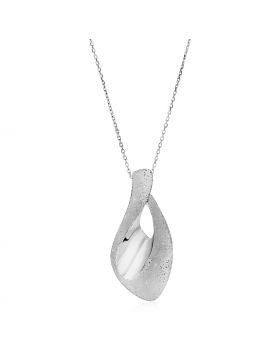 Sparkle Textured Teardrop Motif Necklace in Sterling Silver