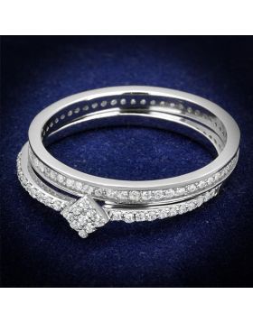 TS498-5 - 925 Sterling Silver Rhodium Ring AAA Grade CZ Clear