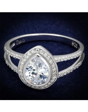 TS465-5 - 925 Sterling Silver Rhodium Ring AAA Grade CZ Clear