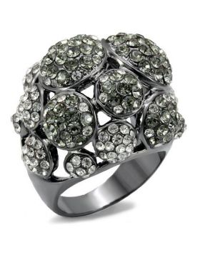 LO1672-10 - Brass TIN Cobalt Black Ring Top Grade Crystal Black Diamond