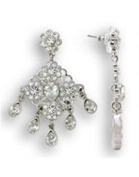 S37110 - 925 Sterling Silver Rhodium Earrings Top Grade Crystal Clear