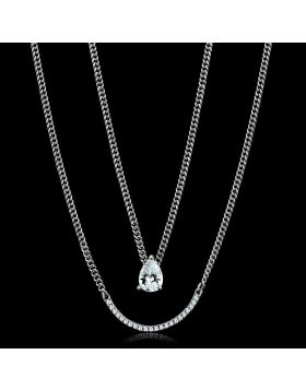 TS514-16+2 - 925 Sterling Silver Rhodium Necklace AAA Grade CZ Clear