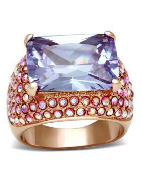 GL230-5 - Brass IP Rose Gold(Ion Plating) Ring AAA Grade CZ Light Amethyst