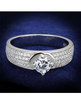TS428-5 - 925 Sterling Silver Rhodium Ring AAA Grade CZ Clear