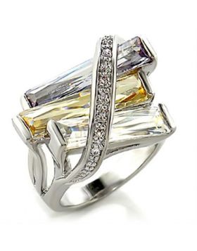 6X016-8 - Brass Rhodium Ring AAA Grade CZ Multi Color