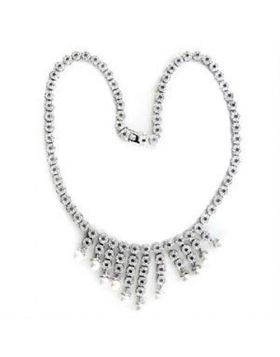 LOA559-18 - 925 Sterling Silver Rhodium Necklace Synthetic White
