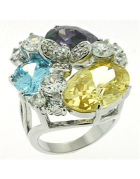 LOA606-5 - Brass Rhodium Ring AAA Grade CZ Multi Color