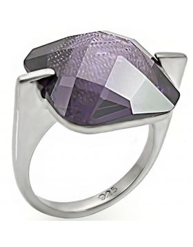 LOS409-6 - 925 Sterling Silver High-Polished Ring AAA Grade CZ Amethyst