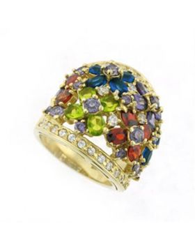 8X114-7 - 925 Sterling Silver Gold Ring AAA Grade CZ Multi Color