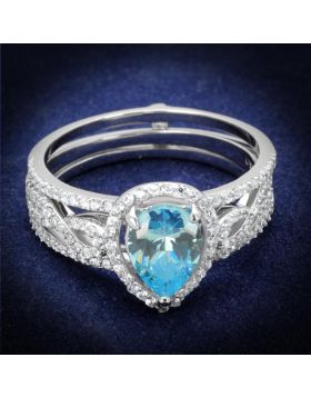 TS453-5 - 925 Sterling Silver Rhodium Ring AAA Grade CZ Sea Blue