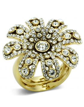 LO2465-8 - Brass Gold Ring Top Grade Crystal Clear