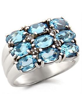 6X002-8 - 925 Sterling Silver High-Polished Ring Synthetic Sea Blue