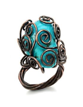 LOA597-5 - Brass Antique Tone Ring Synthetic Turquoise