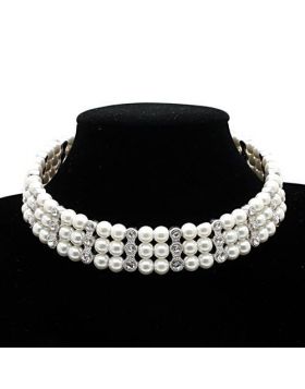 LO1609-13 - Brass Rhodium Necklace Synthetic White