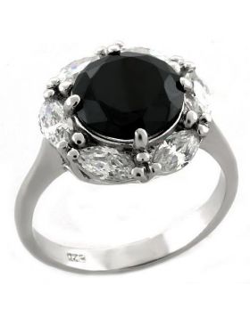 LOAS1044-5 - 925 Sterling Silver Rhodium Ring AAA Grade CZ Jet