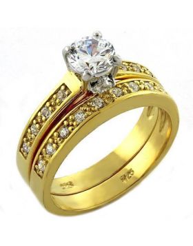 LOAS1049-7 - 925 Sterling Silver Gold Ring AAA Grade CZ Clear