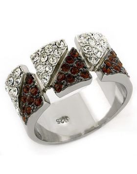 LOAS1227-5 - 925 Sterling Silver Rhodium Ring Top Grade Crystal Multi Color