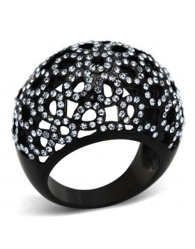 TK1003-5 - Stainless Steel IP Black(Ion Plating) Ring Top Grade Crystal Light Sapphire