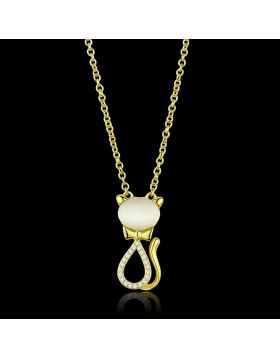 TS409-16 - 925 Sterling Silver Gold Chain Pendant Synthetic White
