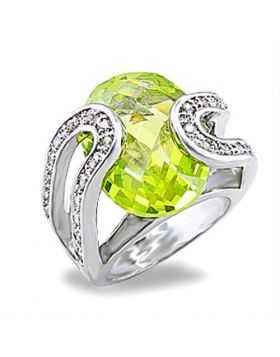5X004-5 - Brass Rhodium Ring AAA Grade CZ Apple Green color