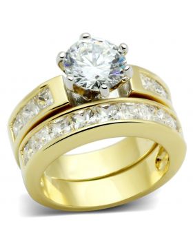 LO2603-9 - Brass Gold+Rhodium Ring AAA Grade CZ Clear