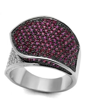 3W1217-5 - Brass Rhodium + Ruthenium Ring AAA Grade CZ Ruby