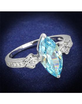 TS502-5 - 925 Sterling Silver Rhodium Ring AAA Grade CZ Sea Blue