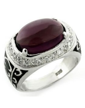 LOAS1148-5 - 925 Sterling Silver High-Polished Ring Synthetic Amethyst