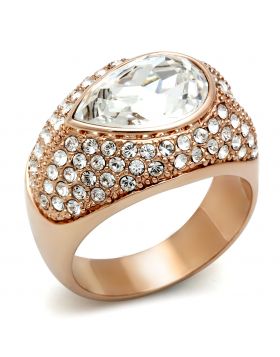 Ring Brass IP Rose Gold(Ion Plating) Top Grade Crystal Clear Pear