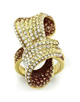 Ring Brass IP Gold(Ion Plating) Top Grade Crystal Multi Color