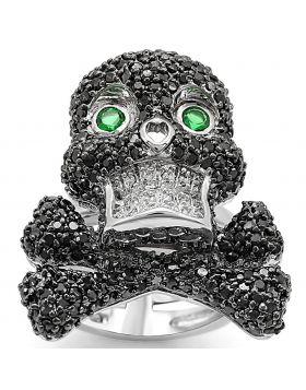 Ring Brass Rhodium + Ruthenium Synthetic Emerald Synthetic Glass