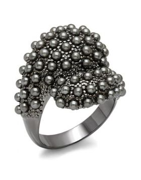 Ring Brass TIN Cobalt Black Synthetic Jet Pearl